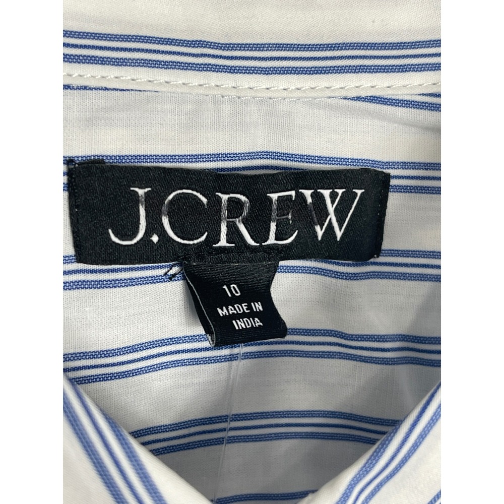 J.Crew Garçon Cotton Poplin Blue White Stripe Button Shirt Women's Size 10 - Picture 7 of 10